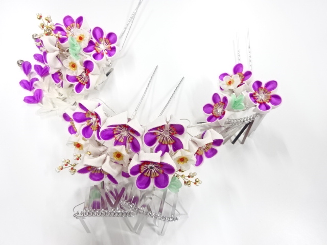 アンティーク　つまみ細工　びらびら髪飾りセット